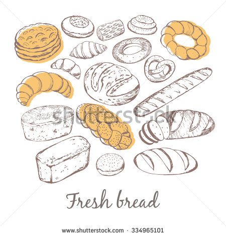 450x470 Vector Illustration Of Different Breads And Pastries. Isolated - Sketch Of Bread
