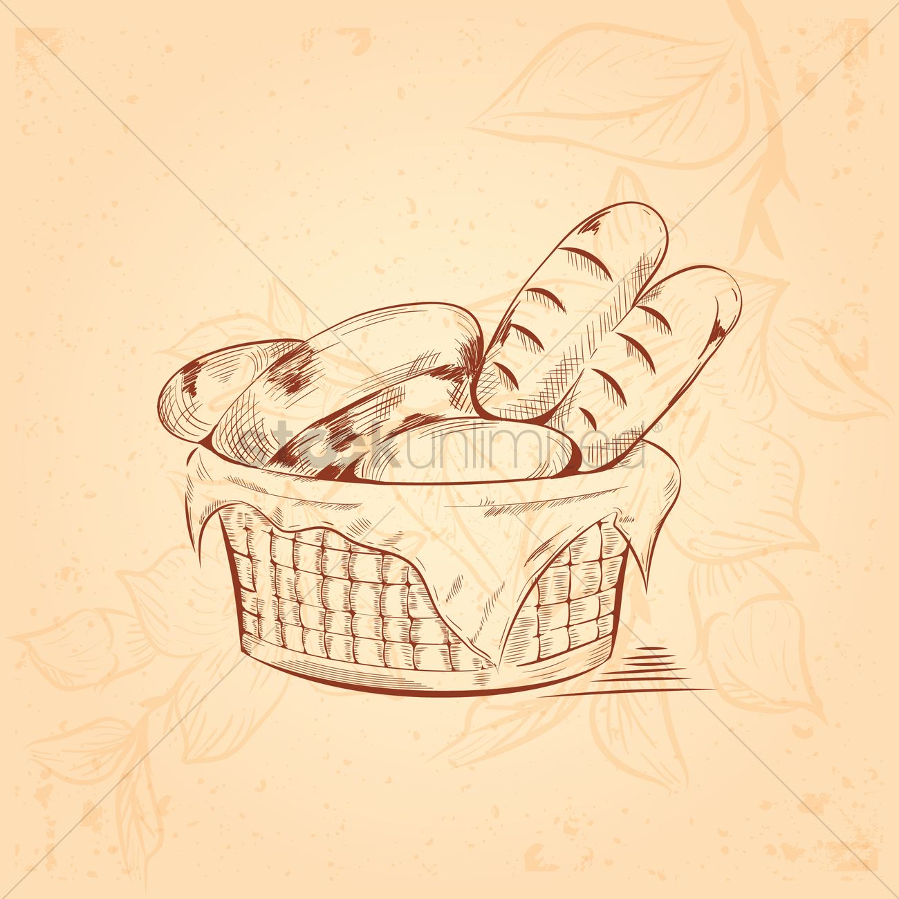 1300x1300 Basket Of Bread Vector Image - Sketch Of Bread
