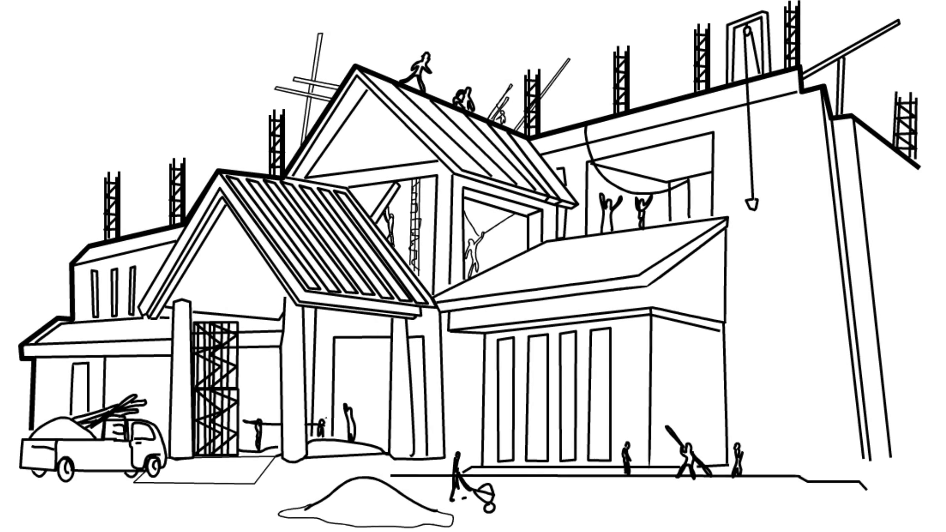 1920x1080 New Home Under Construction Line Drawing Sketch Animation - Sketch Of Building A House