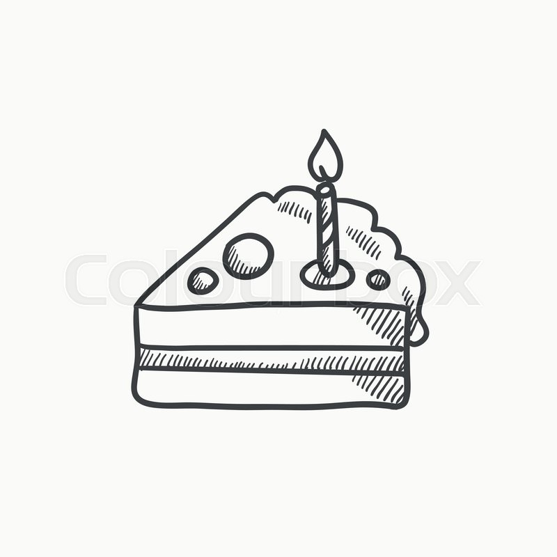 800x800 Slice Of Cake With Candle Vector Sketch Icon Isolated On - Sketch Of Cake