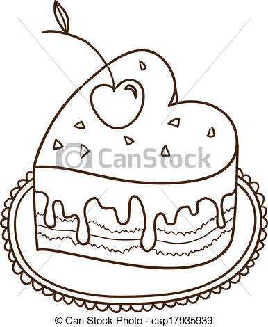 386x470 Sweet Heart Cake Isolated On White. Sketch Illustration. - Sketch Of Cake