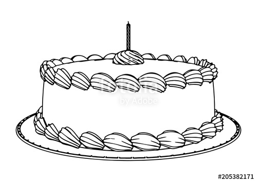 500x354 Sketch Of Cake With A Candle Vector Stock Image And Royalty Free - Sketch Of Cake