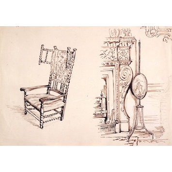 355x355 Sketch Of A Chair And Firescreen, Melford Hall Potter, Beatrix - Sketch Of Chair