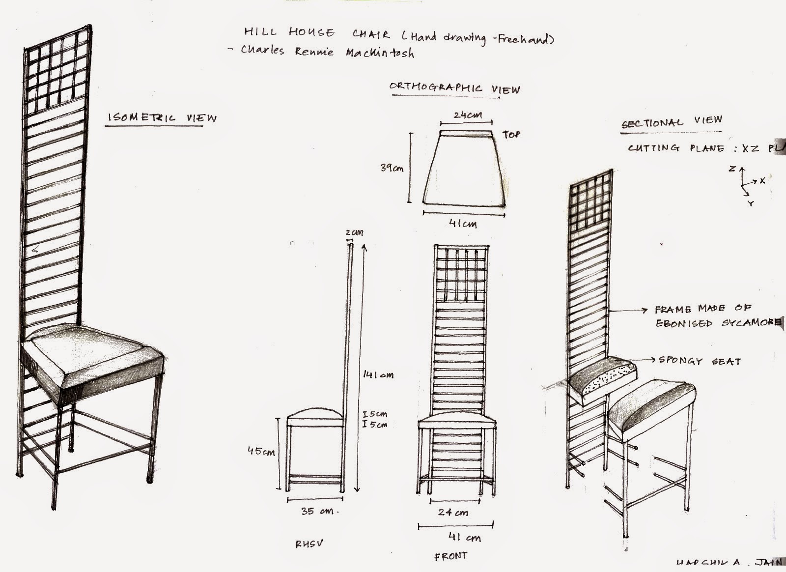 1600x1164 Crypt Decrypt Hill House Chair Sketch, Orthographic Drawing And - Sketch Of Chair