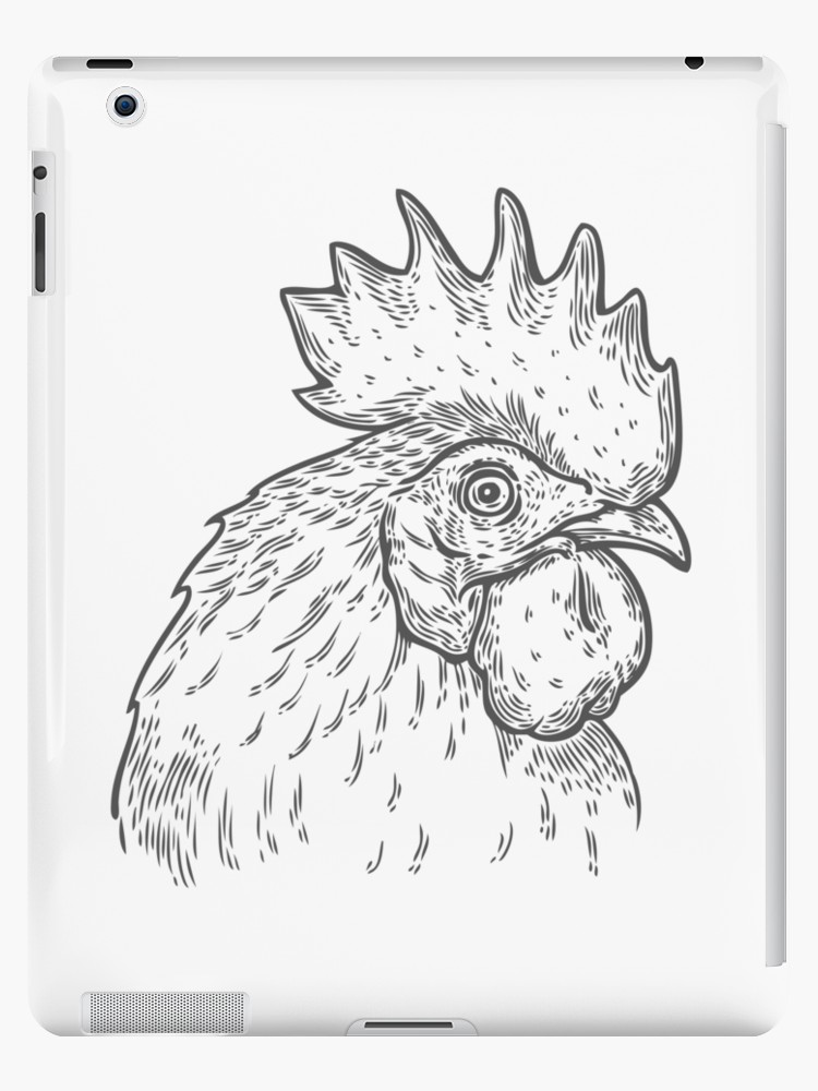 750x1000 Hand Drawn Rooster Cock Head Vector Illustration. Farm Animals - Sketch Of Chicken
