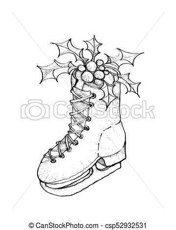 360x470 Hand Drawn Of Christmas Skate On White Background. Illustration - Sketch Of Christmas