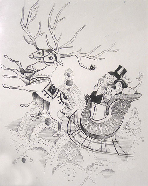 500x628 New Yorker Drawing Original Ink Drawing Of Christmas Subject - Sketch Of Christmas