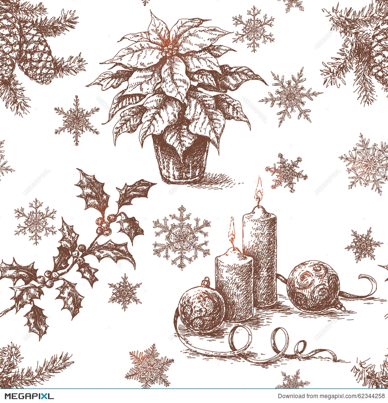 800x830 Seamless Pattern With Sketch Of Christmas Decorations Illustration - Sketch Of Christmas