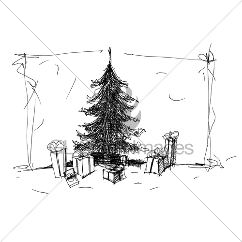 500x500 Sketch Of Christmas Tree Gl Stock Images - Sketch Of Christmas