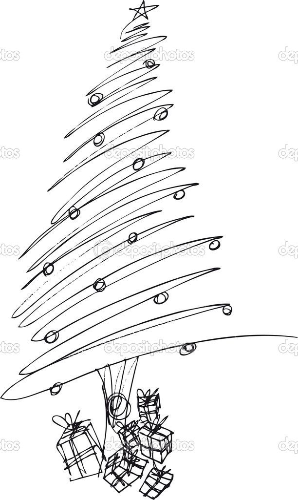 612x1024 Sketch Of Christmas Tree. Vector Illustration Stock Vector - Sketch Of Christmas