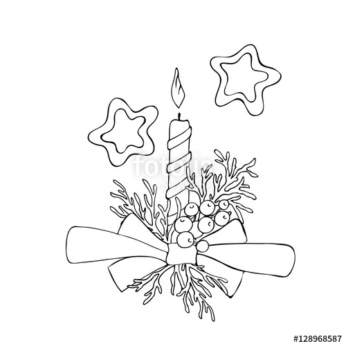 500x500 Vector Simple Contour Sketch Of Christmas Decoration With Candle - Sketch Of Christmas