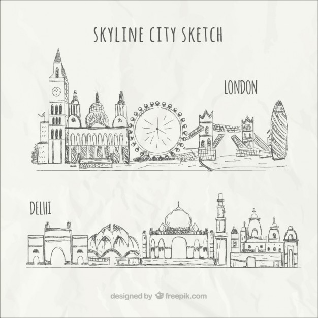 626x626 Skyline City Sketch Vector Free Download - Sketch Of City