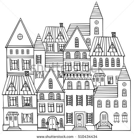 450x470 Black And White Sketch Panorama Of The City. Doodle. Sketch Of - Sketch Of City