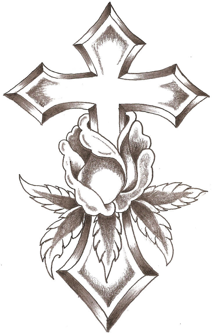 730x1148 Cross Rose By Thelob - Sketch Of Cross