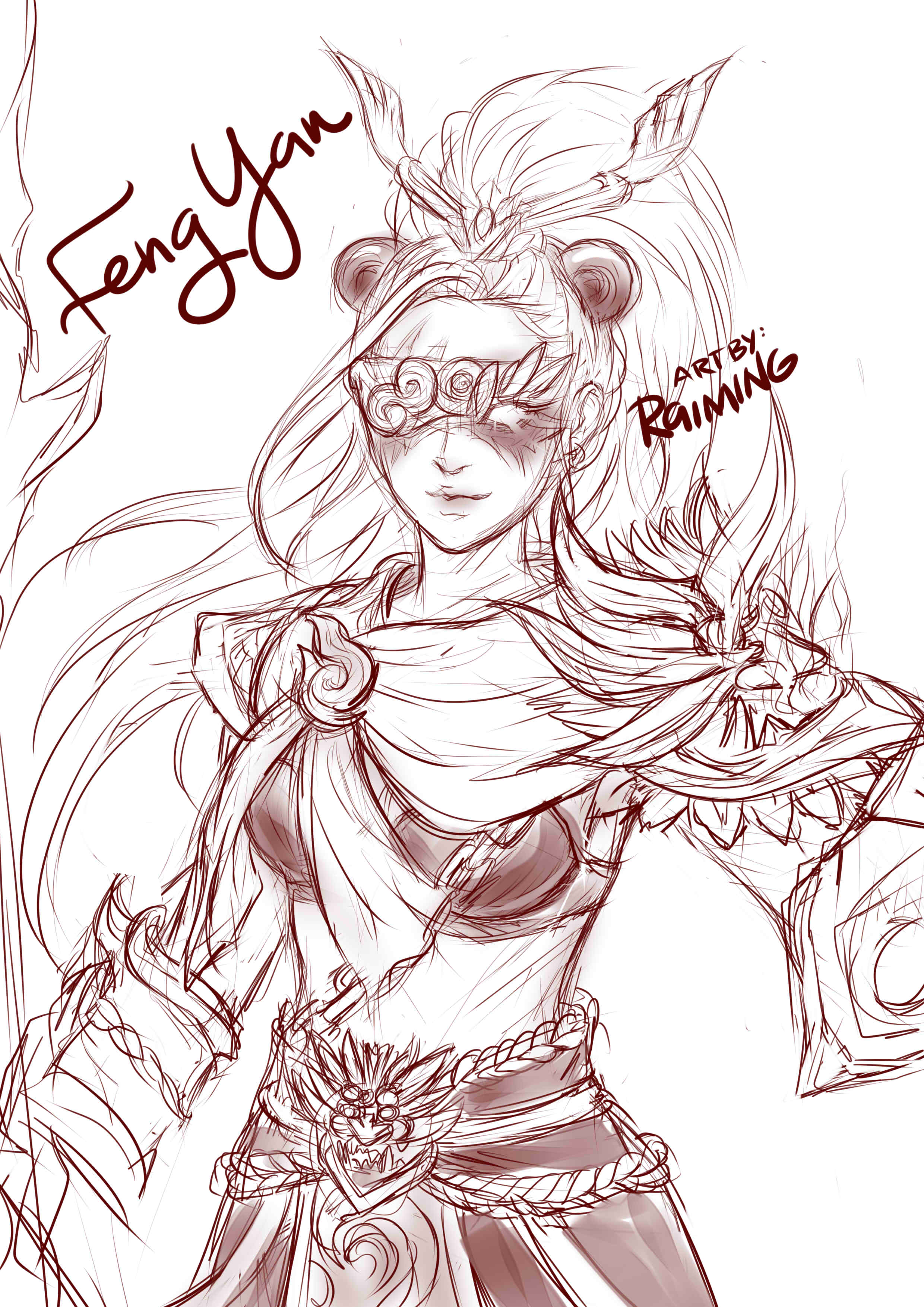 2480x3507 My Sketch Of Half Human Half Panda Warrior Female Version Of Feng - Sketch Of Female