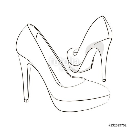 500x500 Sketch Of Female Shoes On A White Background. Vector Illustration - Sketch Of Female