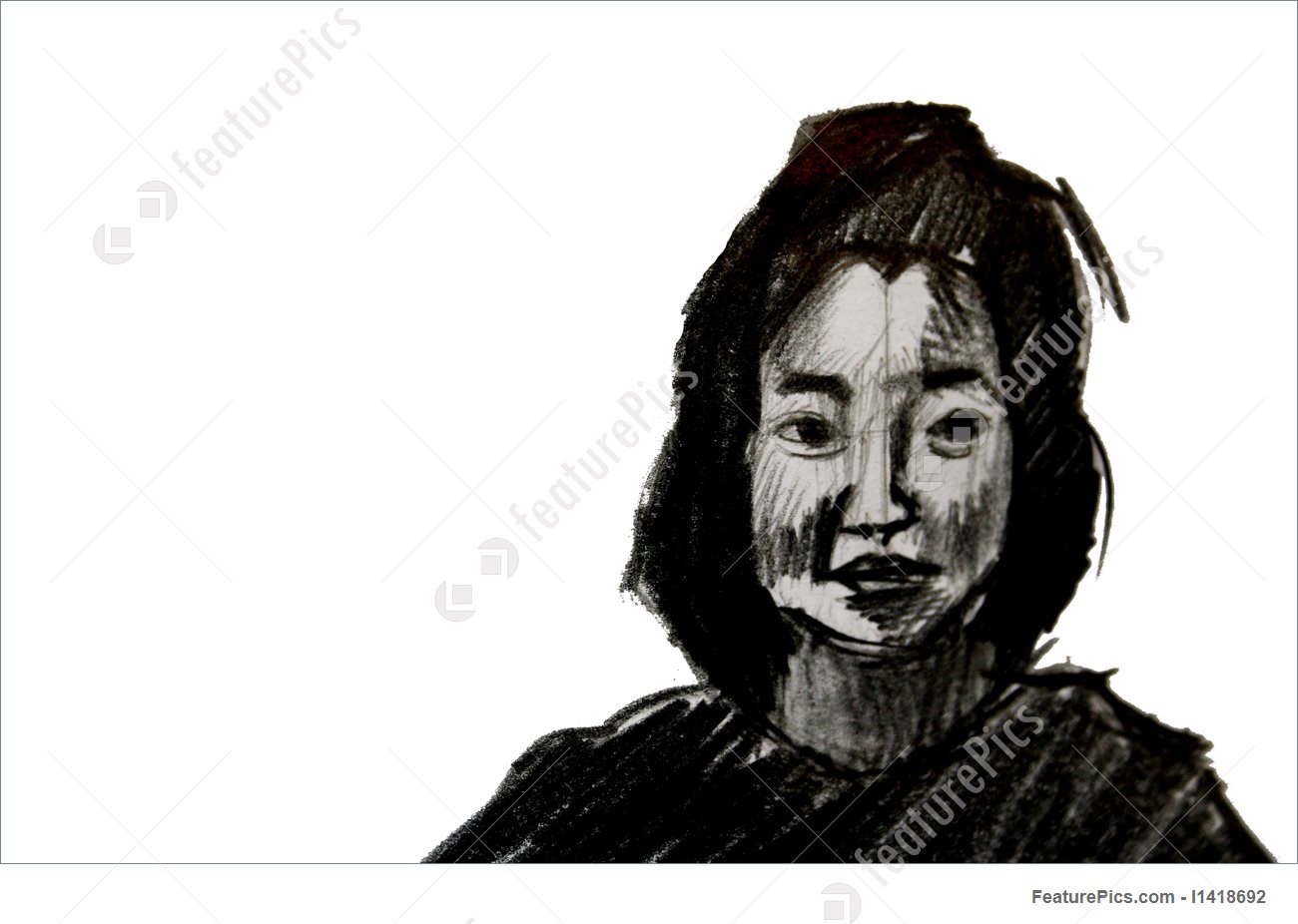 1300x926 Charcoal Sketch Of Asian Woman Stock Illustration I1418692 - Sketch Of Female