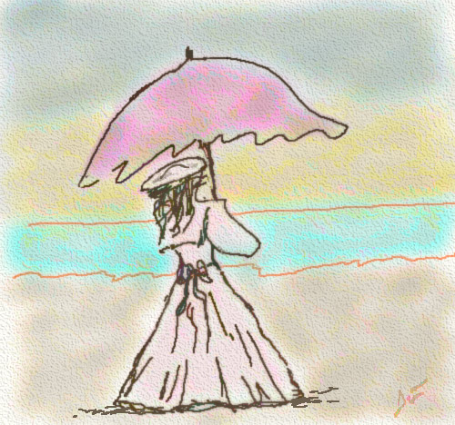 500x468 Girl With Umbrella - Sketch Of Girl With Umbrella