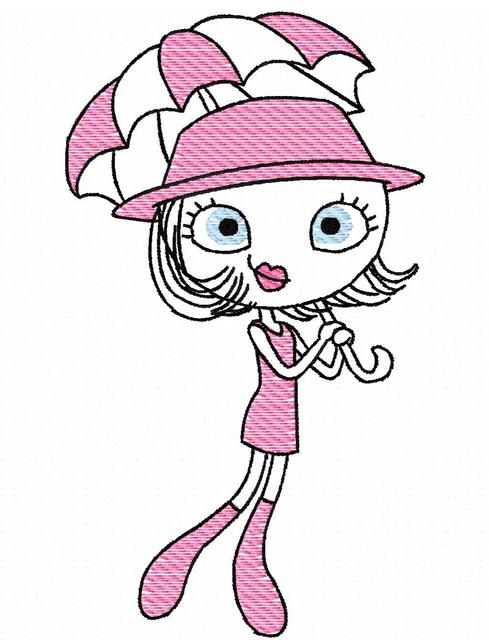 489x640 Swirly Girl With Umbrella Sketch Embroidery Design - Sketch Of Girl With Umbrella