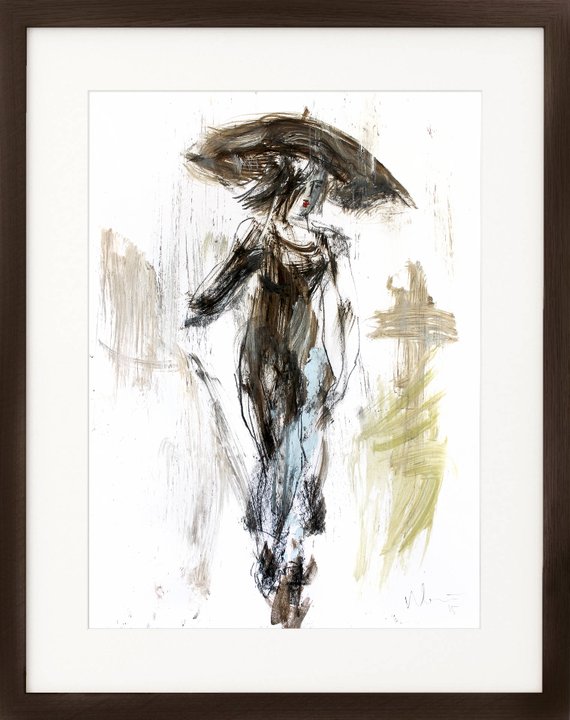 570x720 Umbrella Print Woman Drawing Wall Art Print Woman Print Etsy - Sketch Of Girl With Umbrella