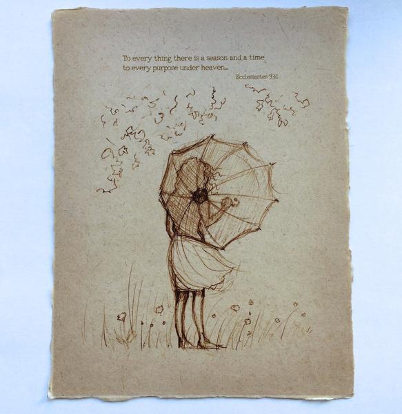 583x600 Vintage Style Umbrella Girl Sketch - Sketch Of Girl With Umbrella