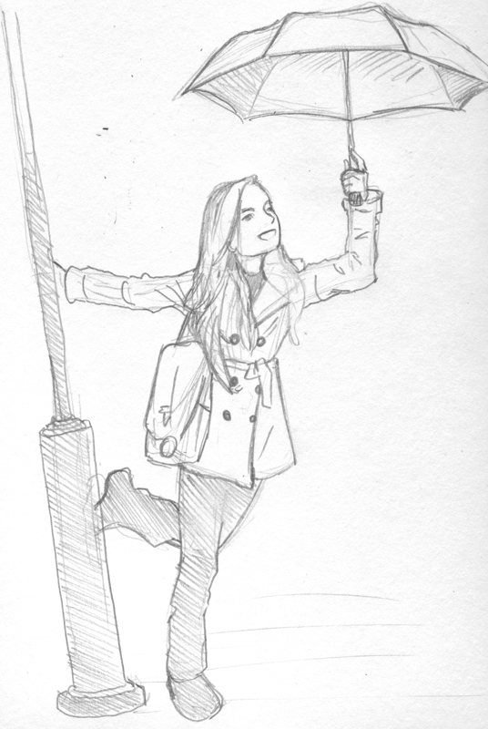 536x800 - Sketch Of Girl With Umbrella