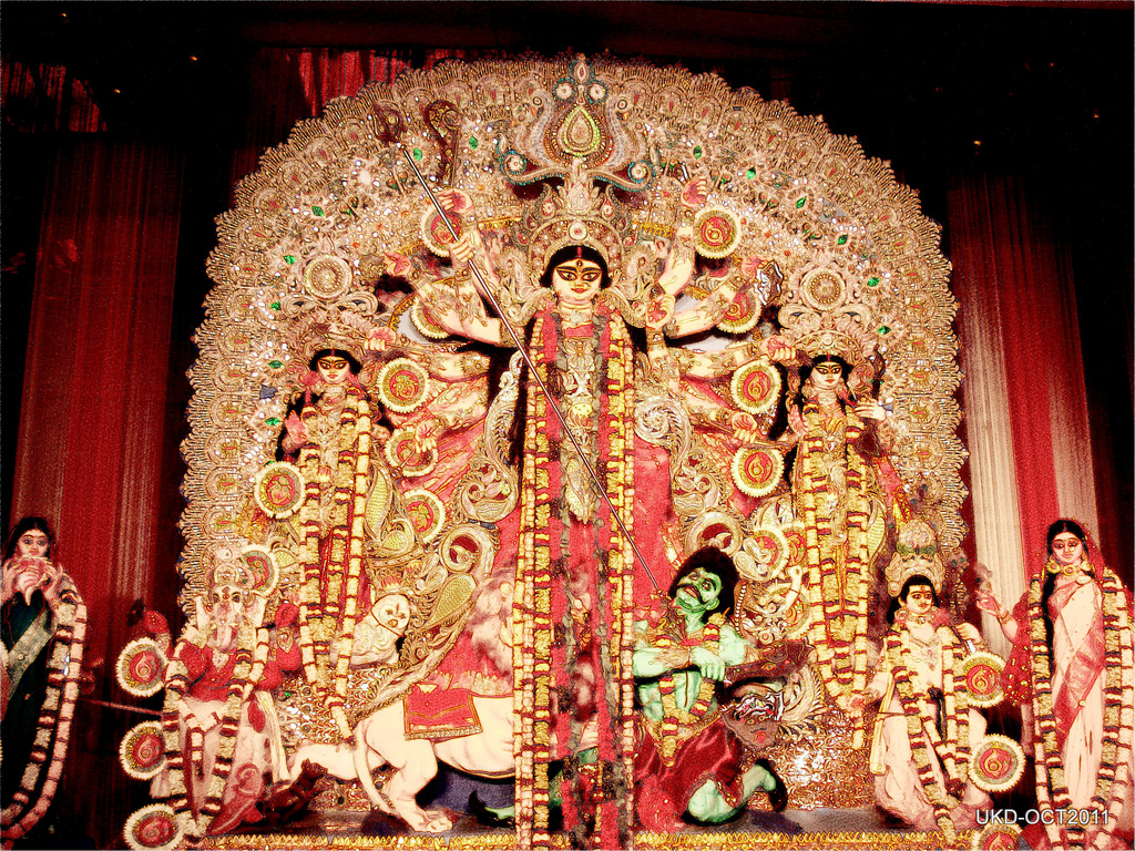 1024x768 The Goddess Durga - Sketch Of Goddess Durga