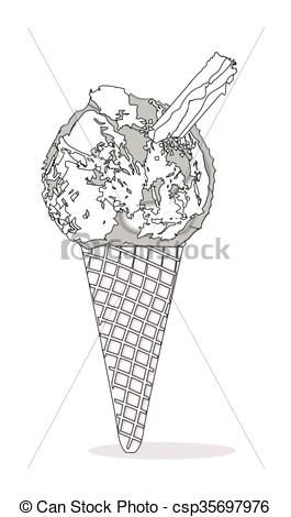 265x470 Ice Cream Cone With Chocolate Flake. An Ice Cream Cone Sketch With - Sketch Of Ice Cream