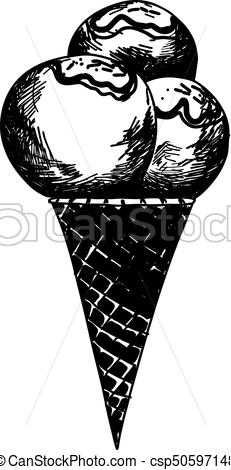 231x470 Sketch Of Food. Hand Drawn Sketch Of Ice Cream In A Cone. Vintage - Sketch Of Ice Cream