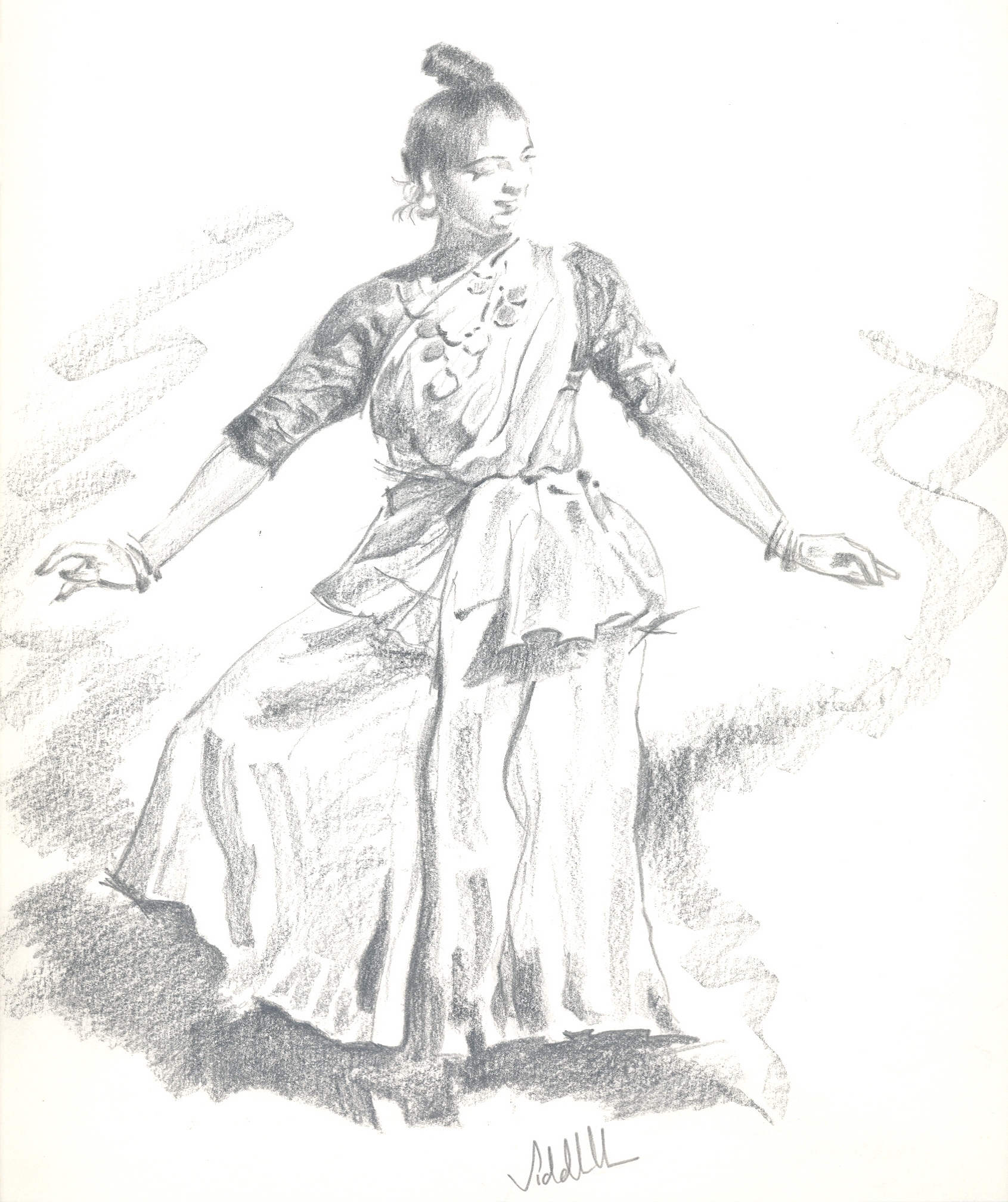 1691x2016 Classical Dance Light And Shade - Sketch Of Indian Dancers