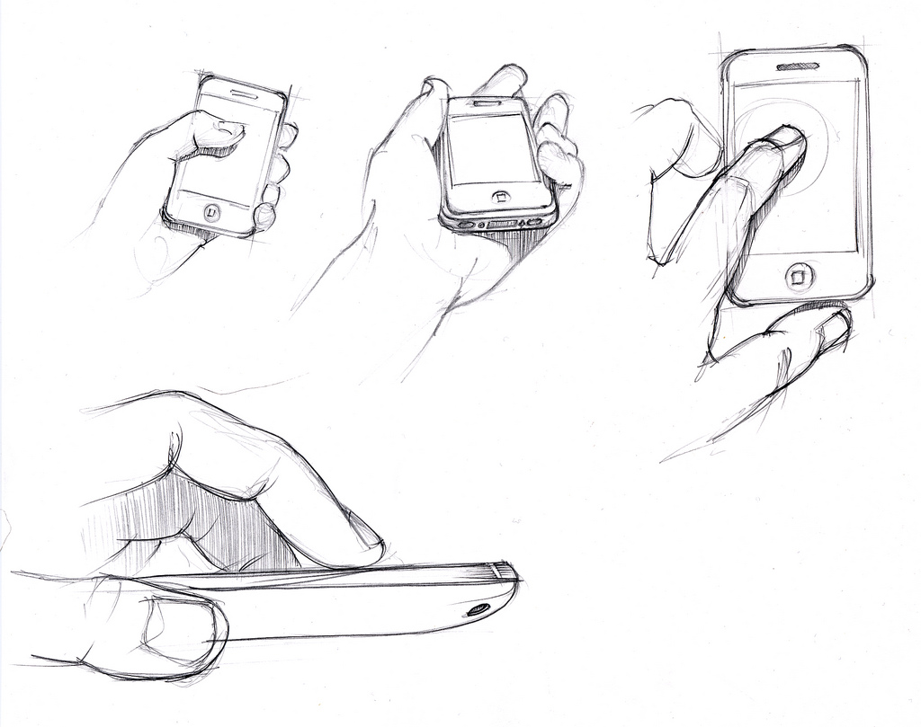 1024x809 Sketches Hands1 (Iphone 3g) - Sketch Of Iphone