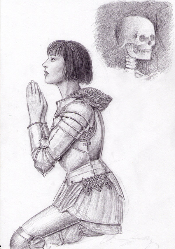 600x855 Joan Of Ark Kneeling Sketch. By Dashinvaine - Sketch Of Joan Of Arc