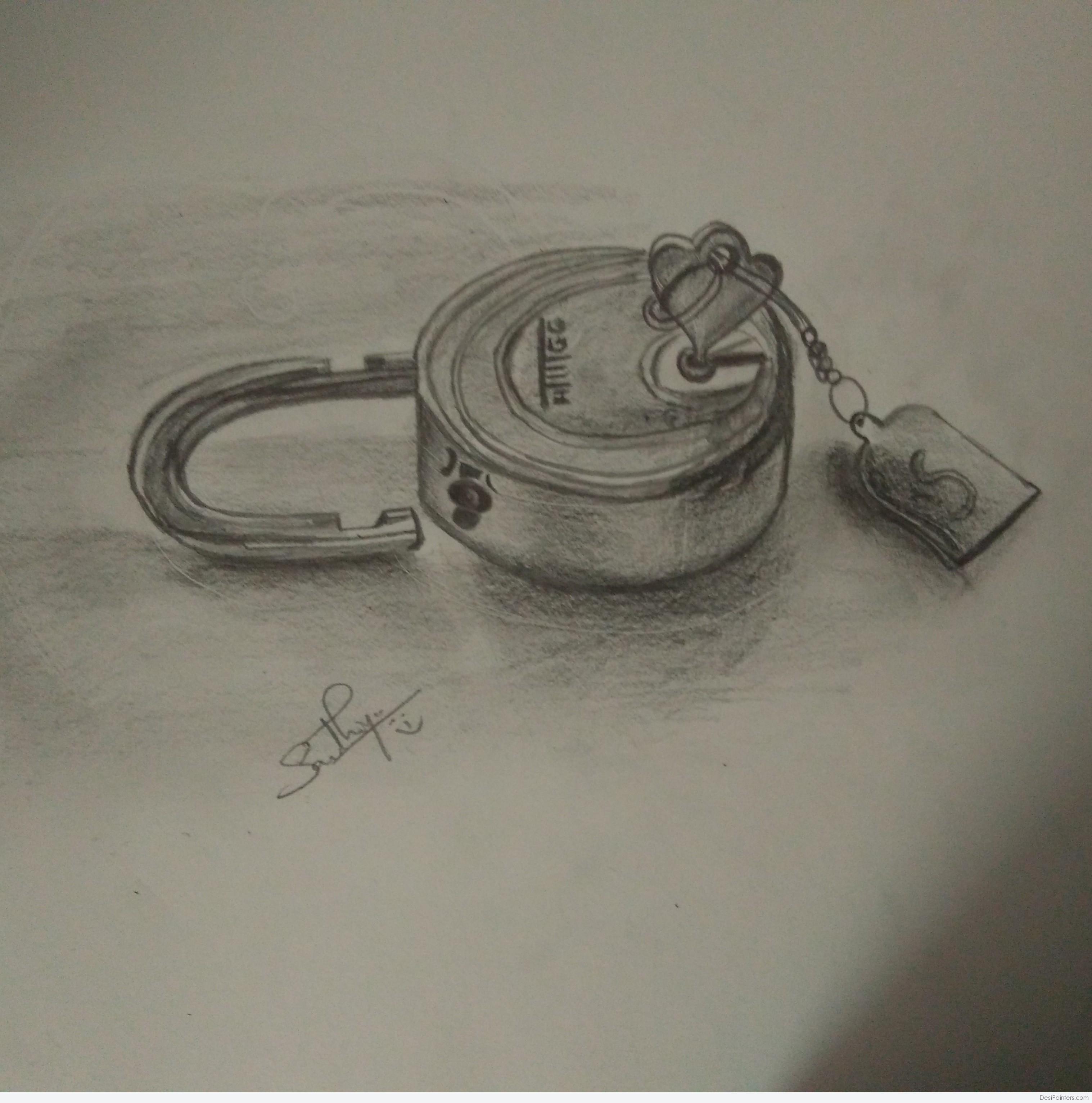 3034x3064 Great Pencil Sketch Of Key And Lock - Sketch Of Key
