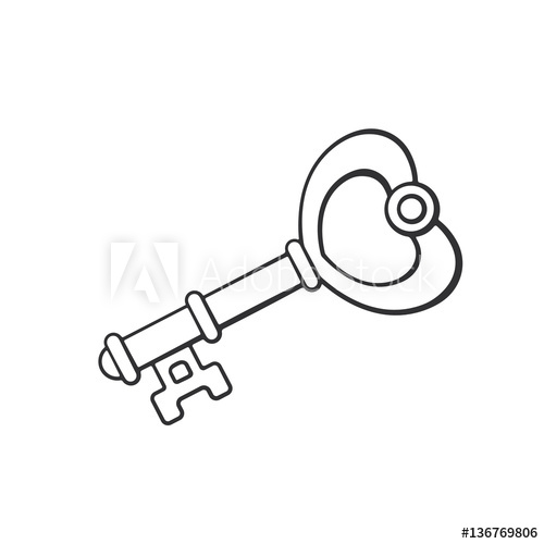 500x500 Vector Illustration. Hand Drawn Doodle Of Key In Heart Shape - Sketch Of Key