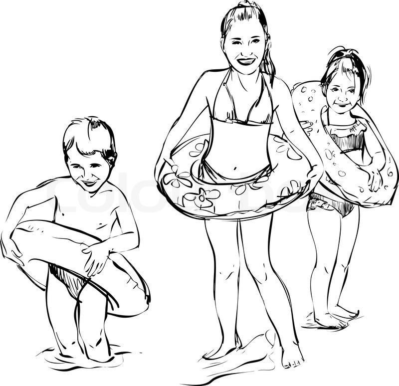 800x774 Sketch Of Children Playing On The Beach Stock Vector Colourbox - Sketch Of Kids