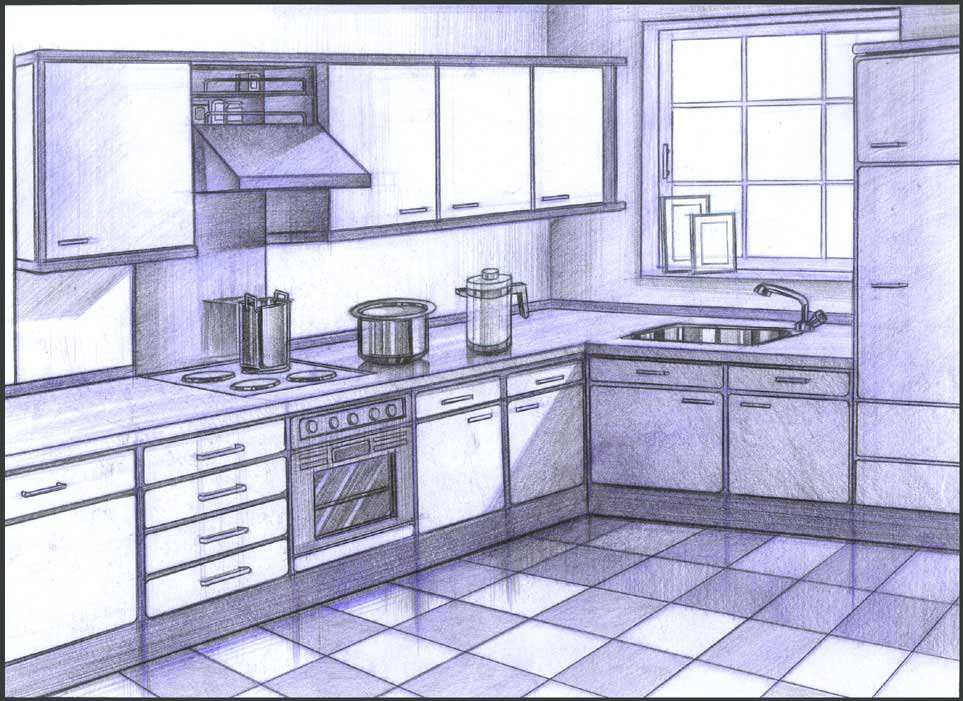 963x701 Illustrations Kitchen - Sketch Of Kitchen