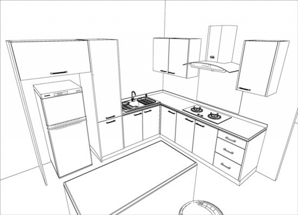 1024x739 Kitchen Design Sketch Decor Escob Co - Sketch Of Kitchen
