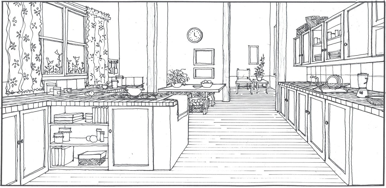 1282x623 Kitchen Sketch For - Sketch Of Kitchen