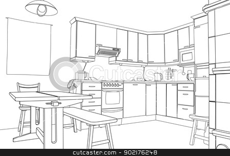 450x305 Kitchen Sketch Stock Vector - Sketch Of Kitchen