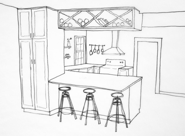 600x442 Vintage Kitchen Planning Copper Dot Interiors - Sketch Of Kitchen