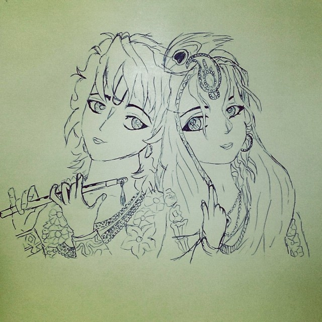 640x640 Lord Krishna With Radha. - Sketch Of Krishna And Radha