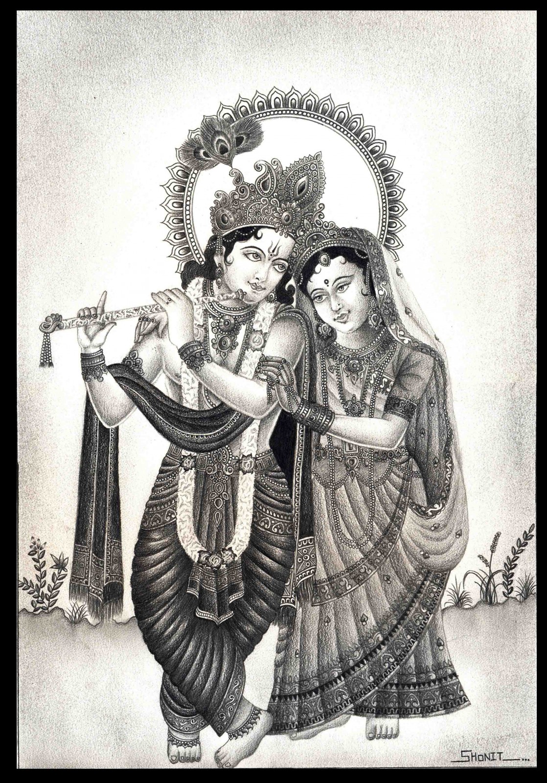 Sketch Of Krishna And Radha at Explore collection