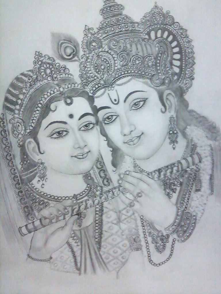 768x1024 Photos All Simple Sketch Of Radha Krishna, - Sketch Of Krishna And Radha