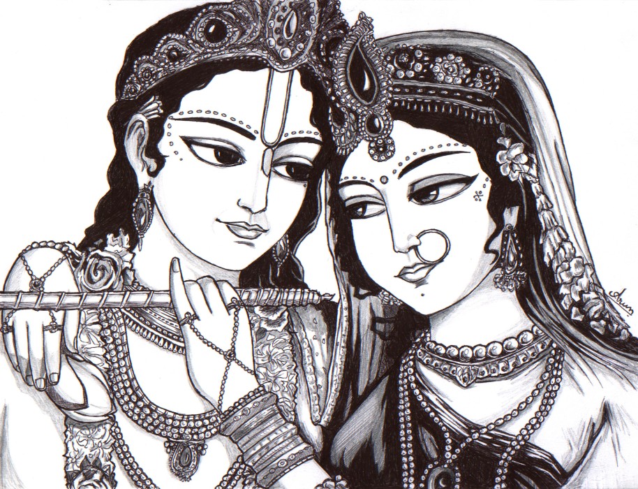914x700 Radha And Krishna Pencil Sketches A Mythology Blog - Sketch Of Krishna And Radha
