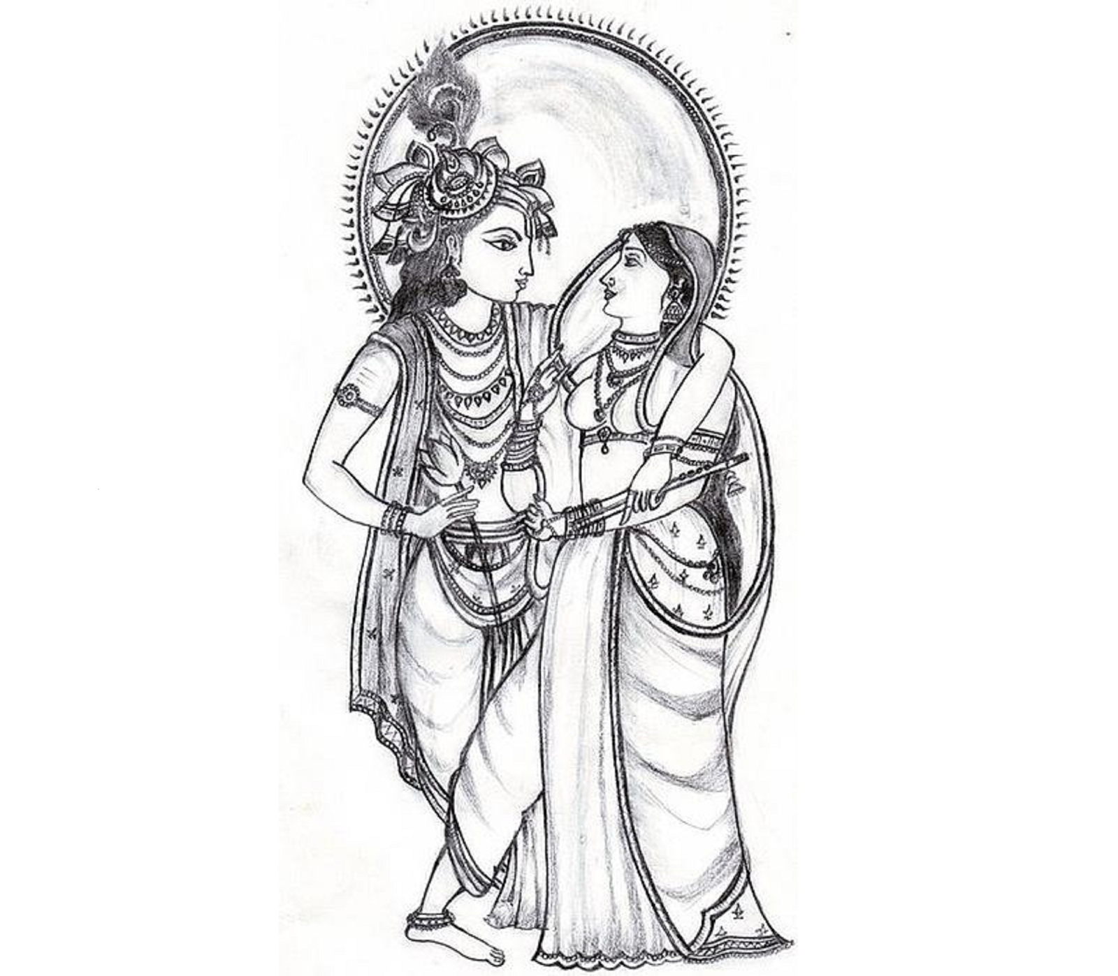 1600x1398 Radha Krishna Black And White Png Transparent Radha Krishna Black - Sketch Of Krishna And Radha