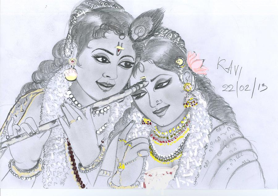 900x636 Radha Krishna Drawing, Pencil, Sketch, Colorful, Realistic Art - Sketch Of Krishna And Radha