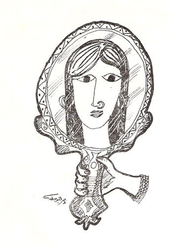 375x500 Reflection In A Hand Mirror, Pencil Sketch 1971 A Newly - Sketch Of Mirror