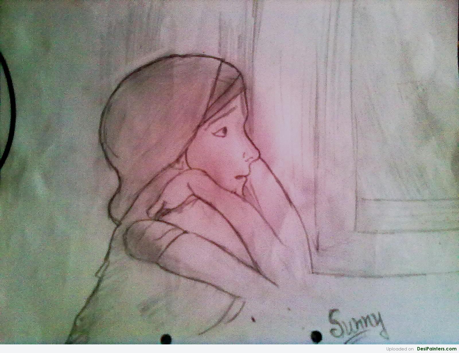 1600x1230 Sketch Of A Girl In Front Of Mirror - Sketch Of Mirror