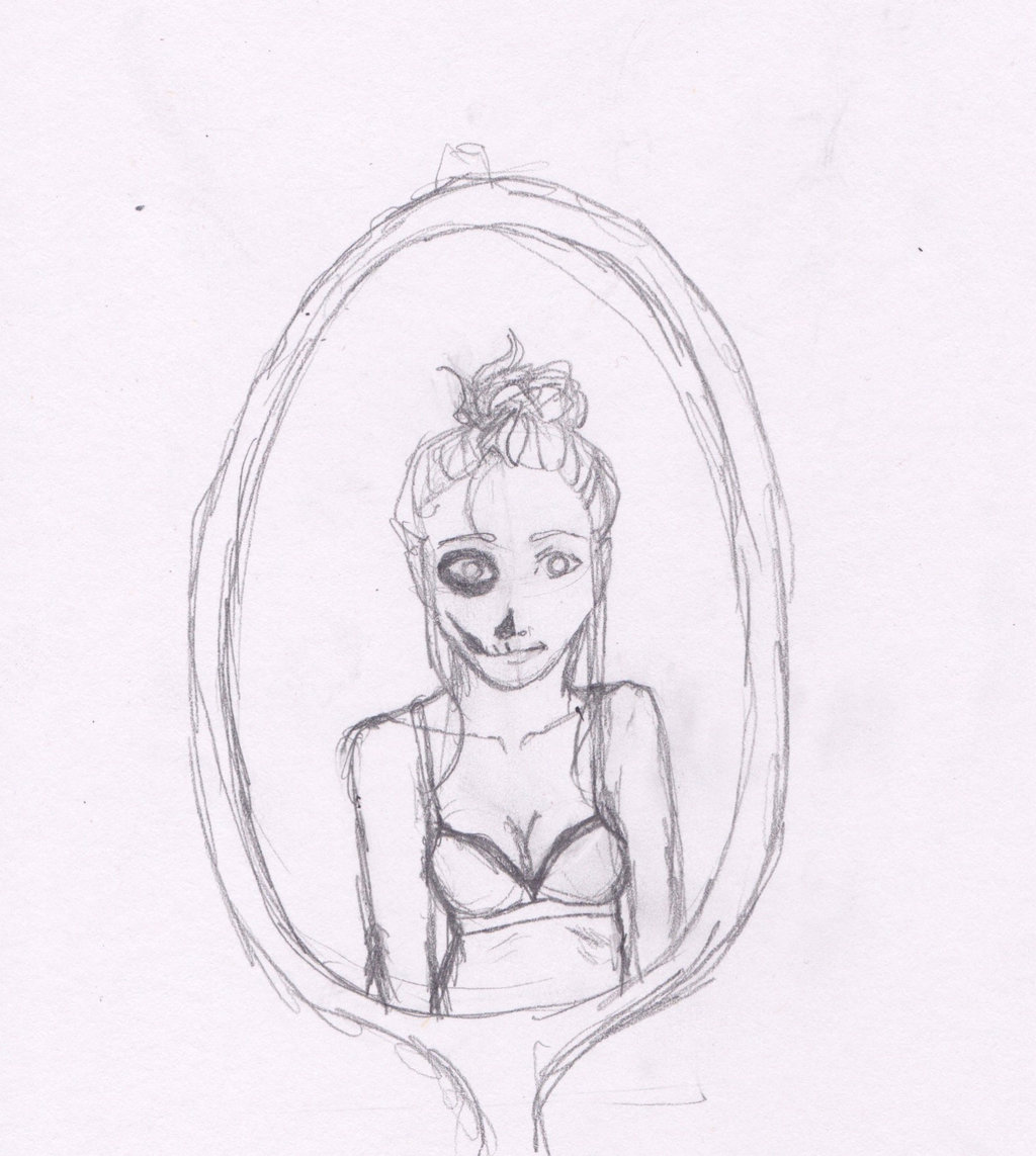 1024x1143 Skull Girl Mirror Sketch By A Dance In The Rain - Sketch Of Mirror