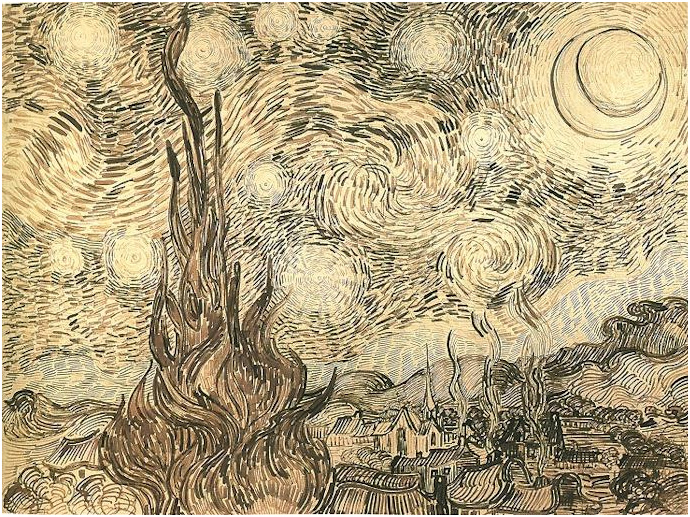 690x517 Starry Night By Vincent Van Gogh - Sketch Of Night